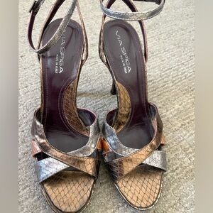 Metallic snakeskin color block heels. Disco! Sexy!